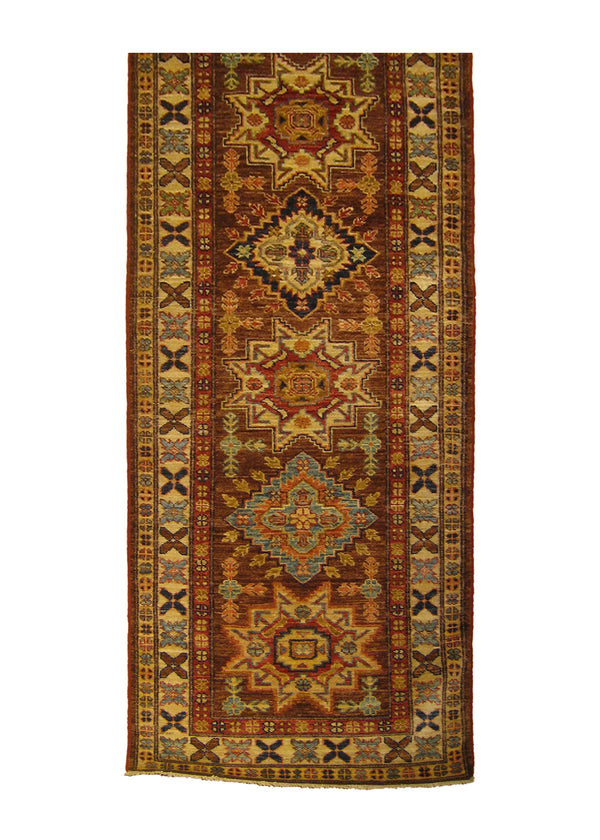 A26872 Oriental Rug Pakistani Handmade Runner Transitional Tribal 2'6'' x 7'10'' -3x8- Brown Ghazni Kazak Geometric Design
