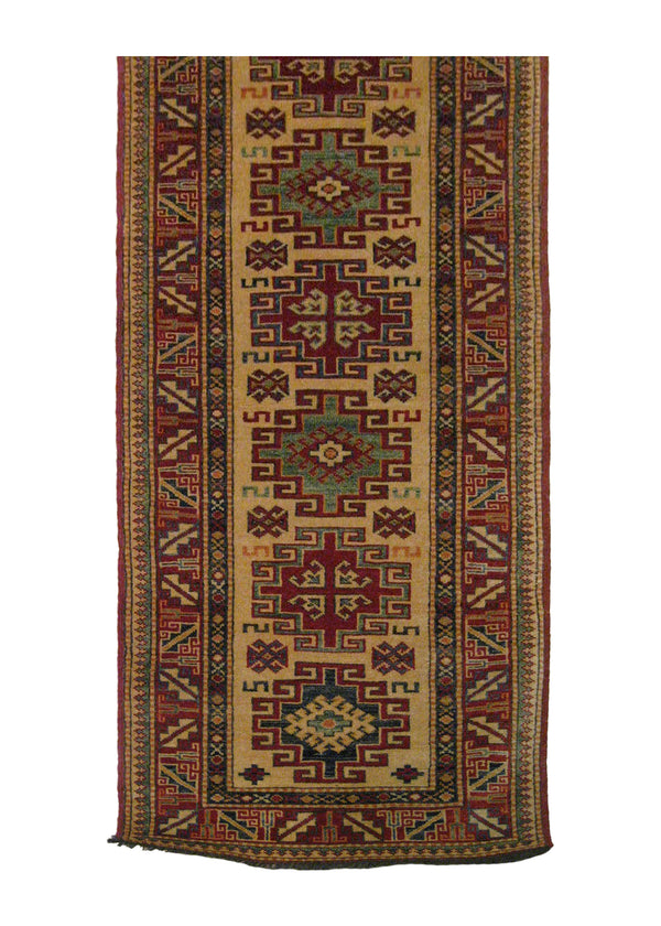 A18341 Oriental Rug Pakistani Handmade Runner Transitional Tribal 2'1'' x 5'11'' -2x6- Whites Beige Red Blue Ghazni Kazak Geometric Design