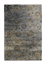 A34069 Oriental Rug Indian Handmade Area Transitional 5'11'' x 8'8'' -6x9- Gray Yellow Gold Floral Oushak Design