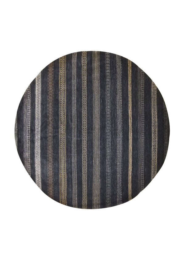 A23686 Oriental Rug Pakistani Handmade Round Transitional 7'11'' x 8'2'' -8x8- Gray Black Gabbeh Stripes Design