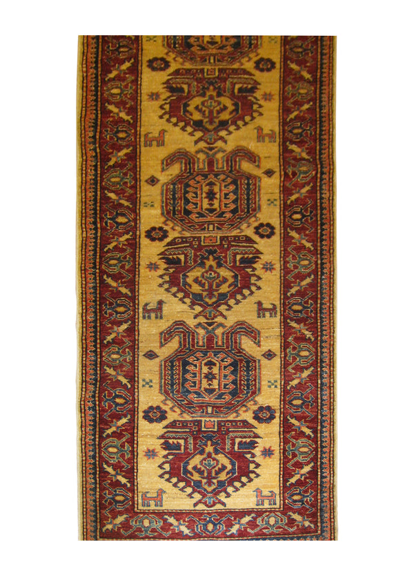 A26295 Oriental Rug Pakistani Handmade Runner Transitional Tribal 2'5'' x 8'4'' -2x8- Whites Beige Red Blue Kazak Geometric Design