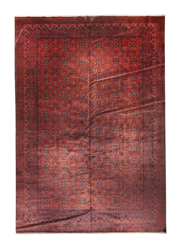A19797 Oriental Rug Pakistani Handmade Area Tribal 13'3'' x 19'0'' -13x19- Red Pishavar Khal Mohammadi Geometric Design