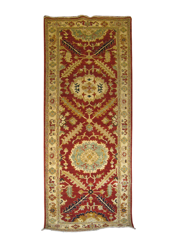 A26477 Oriental Rug Pakistani Handmade Runner Transitional 3'0'' x 7'4'' -3x7- Red Whites Beige Ariana Floral Nooristan Design