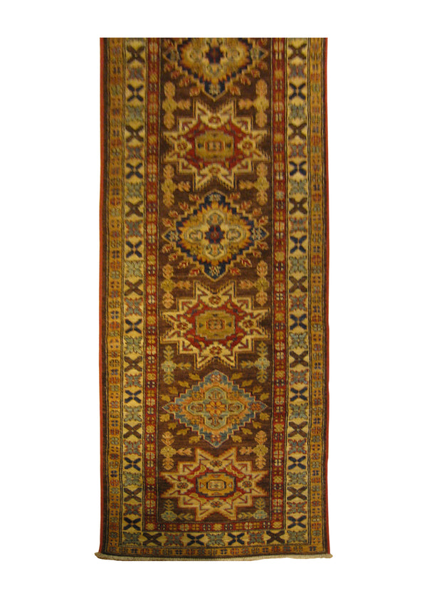 A26875 Oriental Rug Pakistani Handmade Runner Transitional Tribal 2'4'' x 9'7'' -2x10- Brown Ghazni Kazak Geometric Design