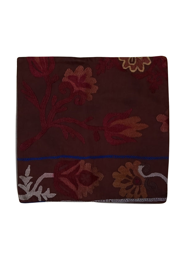 A24883 Oriental Rug Uzbek Handmade Pillow Traditional 1'4'' x 1'4'' -1x1- Red Suzani Floral Design
