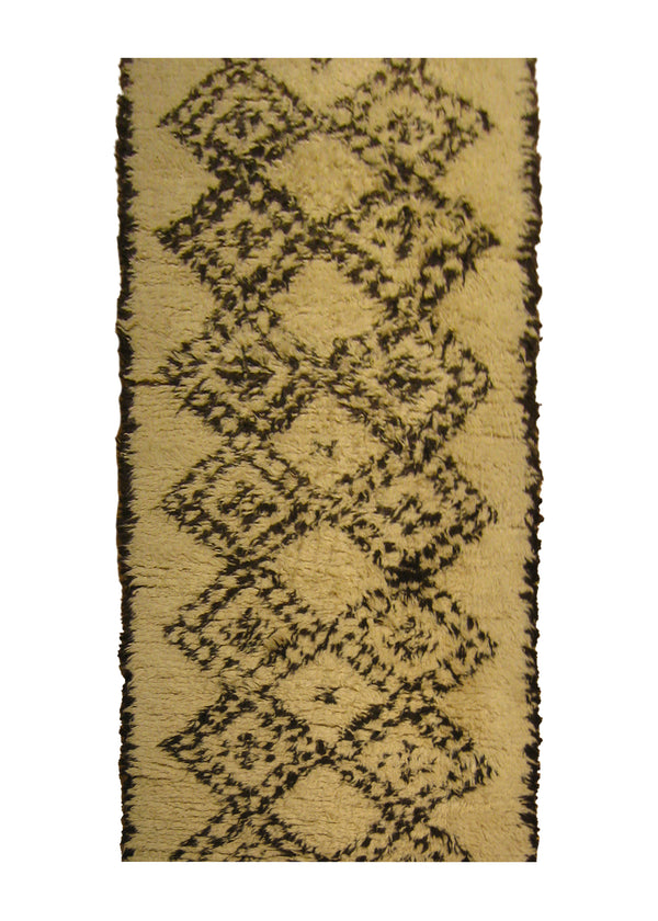A25671 Oriental Rug Pakistani Handmade Runner Transitional Shag 3'1'' x 13'1'' -3x13- Whites Beige Brown Benie Ourain Geometric Design