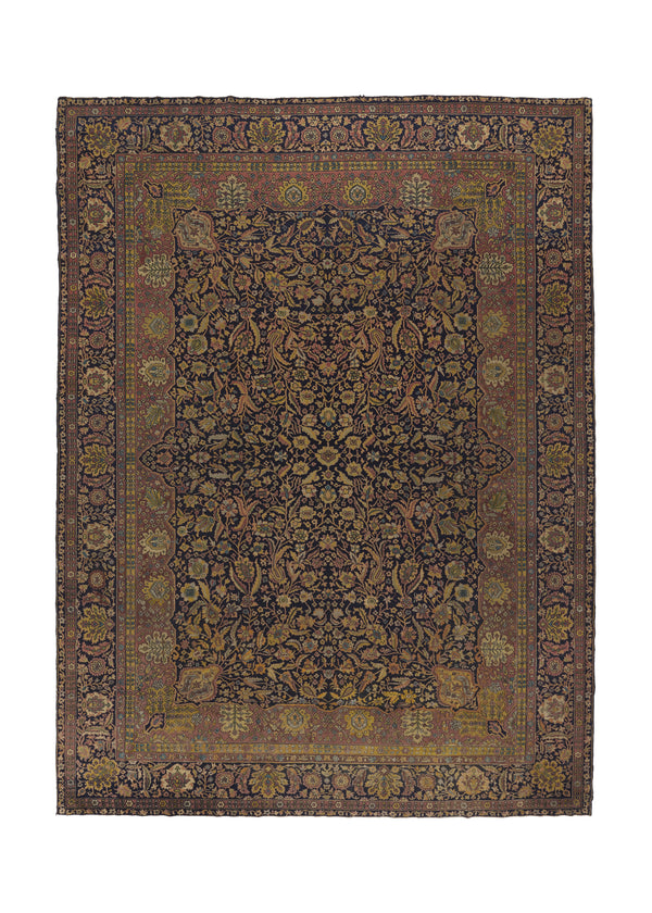 20068 Oriental Rug Indian Handmade Area Antique Traditional 9'0'' x 12'3'' -9x12- Yellow Gold Blue Floral Design