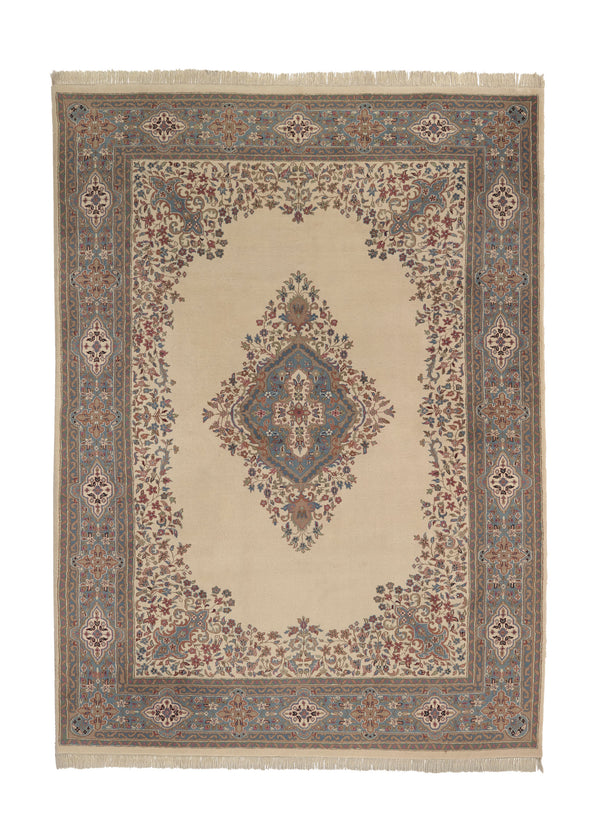 20195 Oriental Rug Indian Handmade Area Traditional 8'3'' x 11'6'' -8x12- Whites Beige Blue Open Field Floral Design