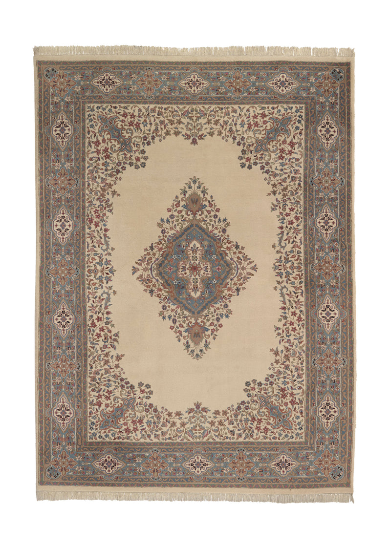 20195 Oriental Rug Indian Handmade Area Traditional 8'3'' x 11'6'' -8x12- Whites Beige Blue Open Field Floral Design