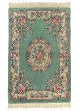 20265 Oriental Rug Chinese Handmade Area Traditional 4'0'' x 6'2'' -4x6- Green Pink Carved Nichols Design