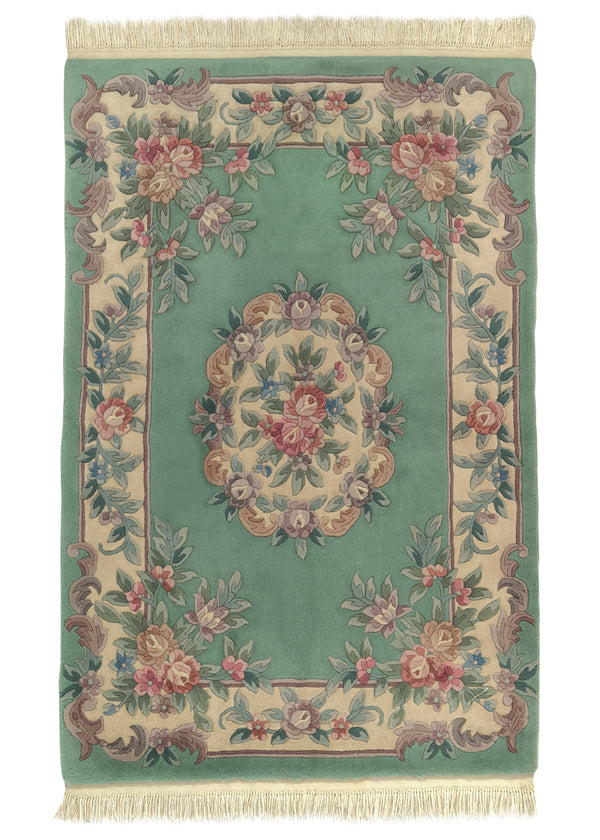 20265 Oriental Rug Chinese Handmade Area Traditional 4'0'' x 6'2'' -4x6- Green Pink Carved Nichols Design