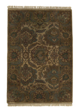 20313 Oriental Rug Indian Handmade Area Transitional 4'2'' x 5'11'' -4x6- Green Brown Jaipur Design