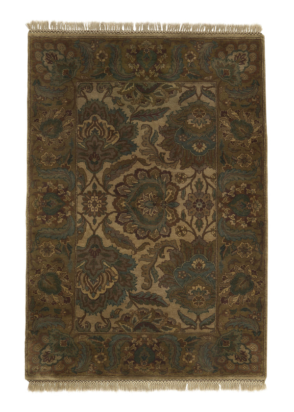 20313 Oriental Rug Indian Handmade Area Transitional 4'2'' x 5'11'' -4x6- Green Brown Jaipur Design