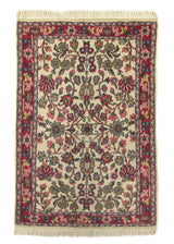 20349 Oriental Rug Turkish Handmade Area Traditional 3'4'' x 4'11'' -3x5- Whites Beige Red Floral Design