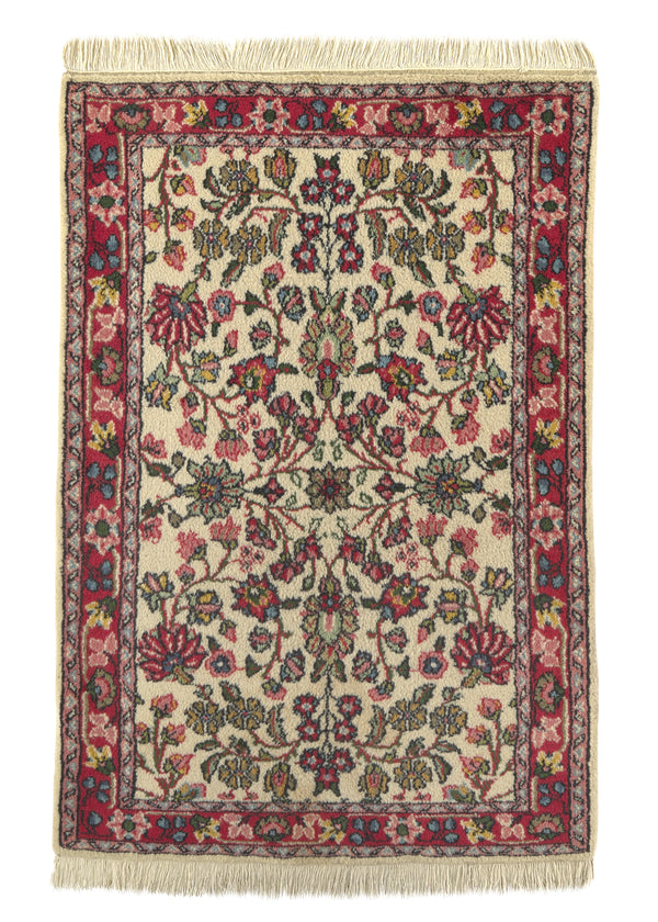 20349 Oriental Rug Turkish Handmade Area Traditional 3'4'' x 4'11'' -3x5- Whites Beige Red Floral Design