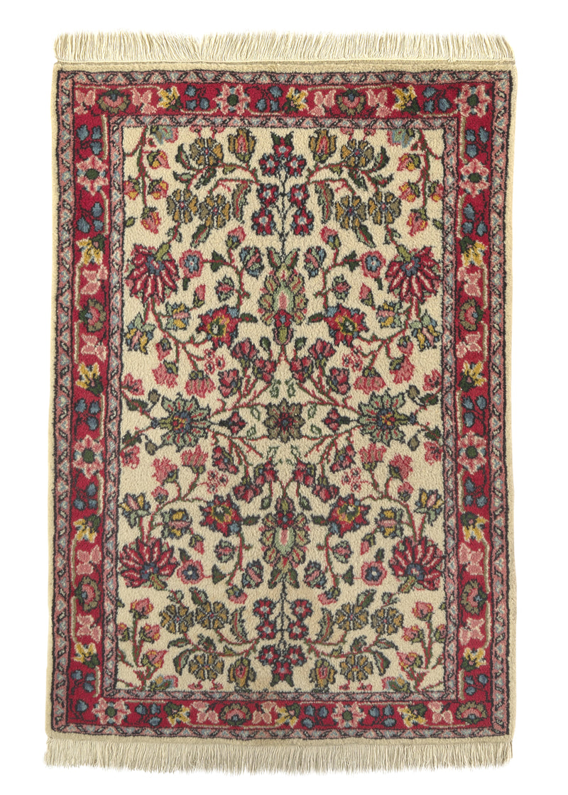 20349 Oriental Rug Turkish Handmade Area Traditional 3'4'' x 4'11'' -3x5- Whites Beige Red Floral Design