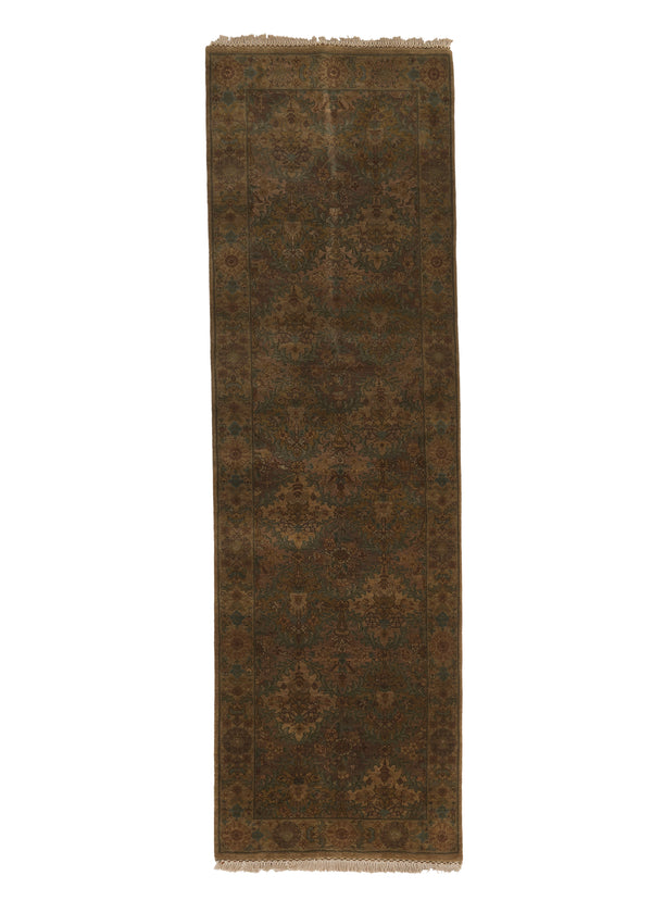20383 Oriental Rug Indian Handmade Runner Transitional 3'1'' x 9'10'' -3x10- Whites Beige Green Jaipur Floral Design