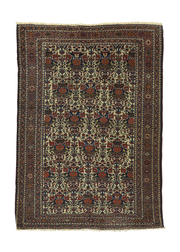 20463 Persian Rug Afshar Handmade Area Antique Tribal 3'6'' x 4'11'' -4x5- Whites Beige Blue Red Vase Floral Design