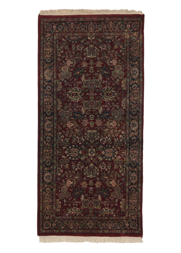 20499 Oriental Rug Indian Handmade Area Traditional 3'0'' x 6'2'' -3x6- Red Blue Floral Design