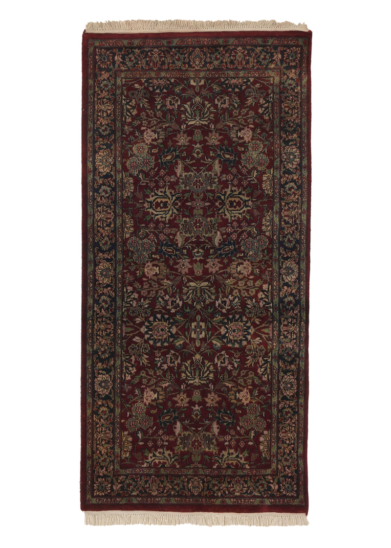 20499 Oriental Rug Indian Handmade Area Traditional 3'0'' x 6'2'' -3x6- Red Blue Floral Design