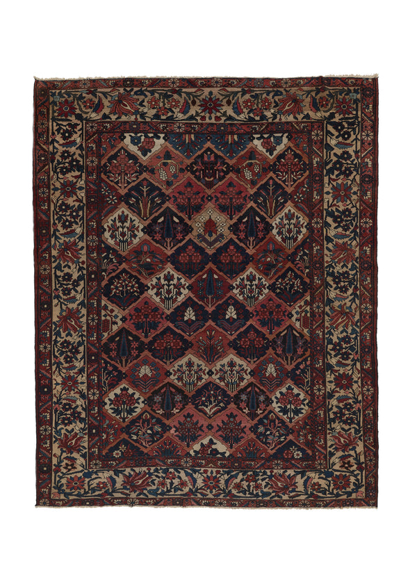 20578 Persian Rug Bakhtiari Handmade Area Antique Tribal 8'7'' x 11'0'' -9x11- Red Blue Garden Design