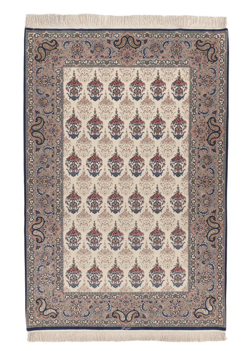 20639 Persian Rug Isfahan Handmade Area Traditional 4'11'' x 7'2'' -5x7- Blue Whites Beige Vase Floral Mohaghegh Design
