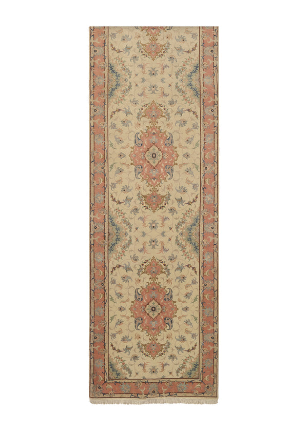 20761 Persian Rug Tabriz Handmade Runner Traditional 2'9'' x 13'4'' -3x13- Whites Beige Pink Naghsh Floral Design