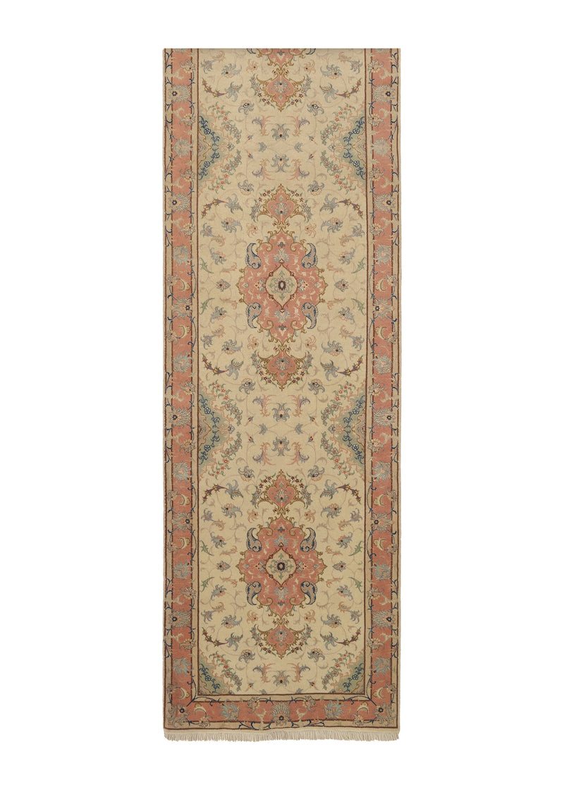 20761 Persian Rug Tabriz Handmade Runner Traditional 2'9'' x 13'4'' -3x13- Whites Beige Pink Naghsh Floral Design