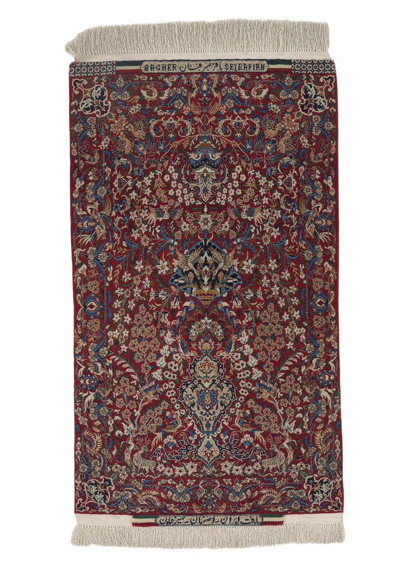 20910 Persian Rug Isfahan Handmade Area Traditional 2'2'' x 3'7'' -2x4- Red Floral Vase Animals Design
