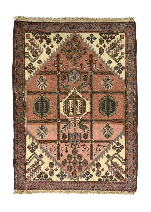 20990 Persian Rug Saveh Handmade Area Tribal Vintage 3'5'' x 4'8'' -3x5- Pink Whites Beige Geometric Design