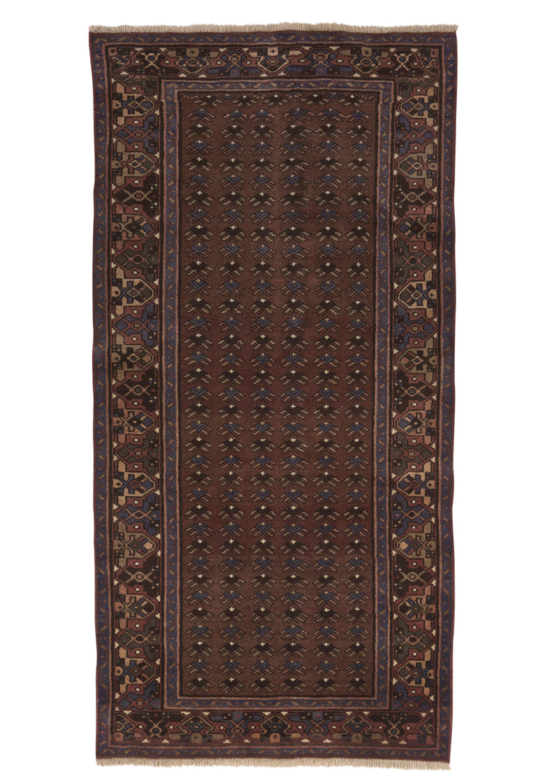20994 Persian Rug Zanjan Handmade Area Runner Tribal Vintage 3'4'' x 6'9'' -3x7- Brown Geometric Design