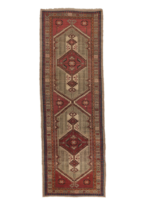20996 Persian Rug Sarab Handmade Runner Tribal Vintage 3'5'' x 10'0'' -3x10- Red Whites Beige Geometric Design
