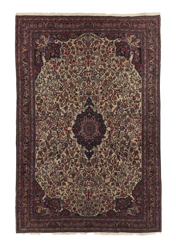 21022 Persian Rug Bijar Handmade Area Traditional 7'4'' x 10'11'' -7x11- Whites Beige Blue Floral Design