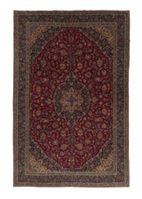 21027 Persian Rug Kashan Handmade Area Traditional 11'0'' x 17'4'' -11x17- Red Blue Toranj Mehrab Floral Design