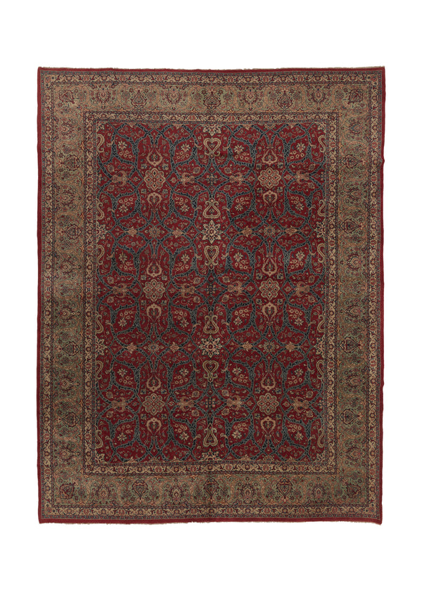21033 Persian Rug Sarouk Handmade Area Traditional 12'0'' x 16'5'' -12x16- Red Whites Beige Geometric Design