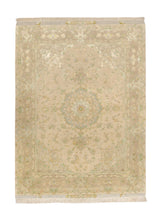 21073 Persian Rug Tabriz Handmade Area Traditional 5'1'' x 6'7'' -5x7- Green Yellow Gold Floral Design