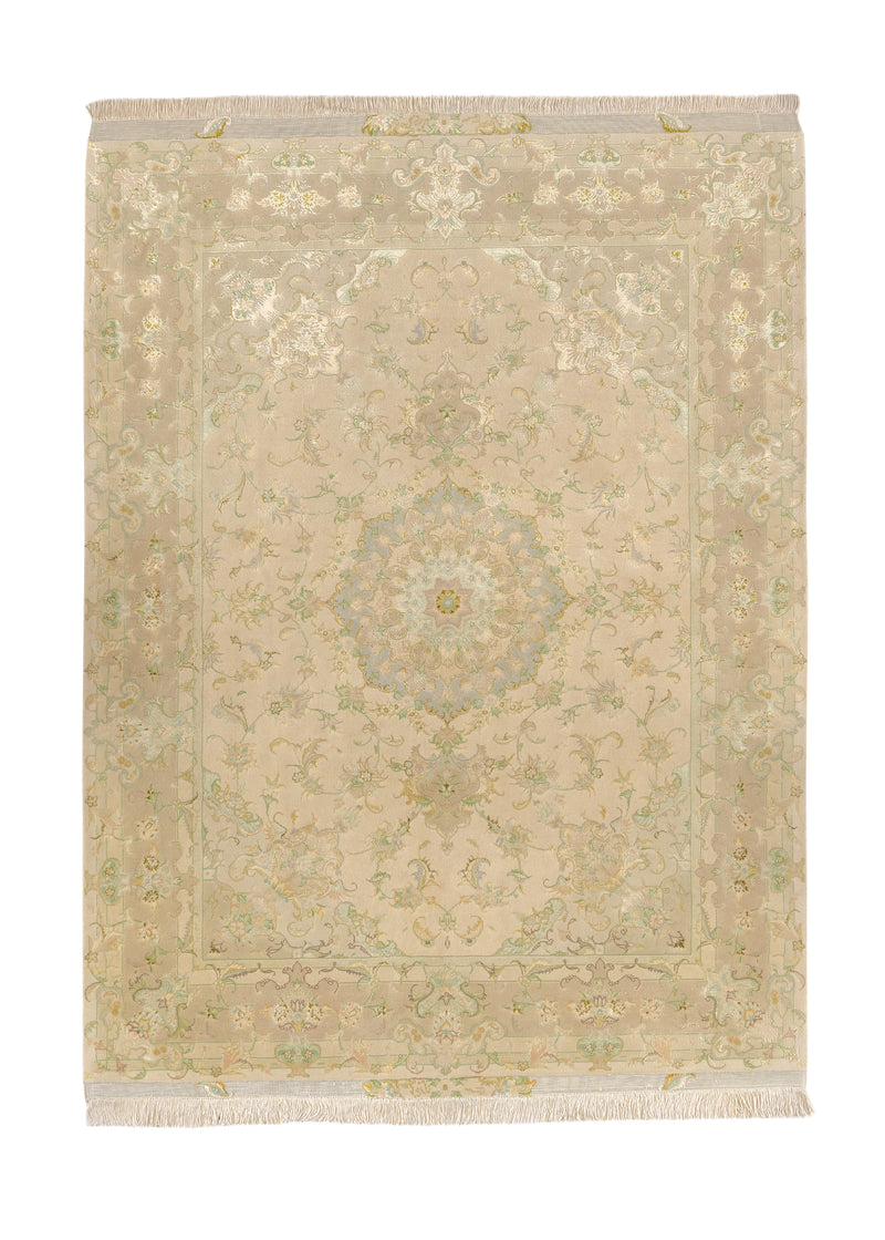 21073 Persian Rug Tabriz Handmade Area Traditional 5'1'' x 6'7'' -5x7- Green Yellow Gold Floral Design