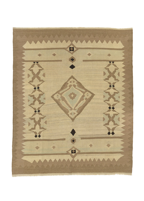 21078 Persian Rug Shiraz Handmade Area Tribal 7'1'' x 8'8'' -7x9- Whites Beige Kilim Design