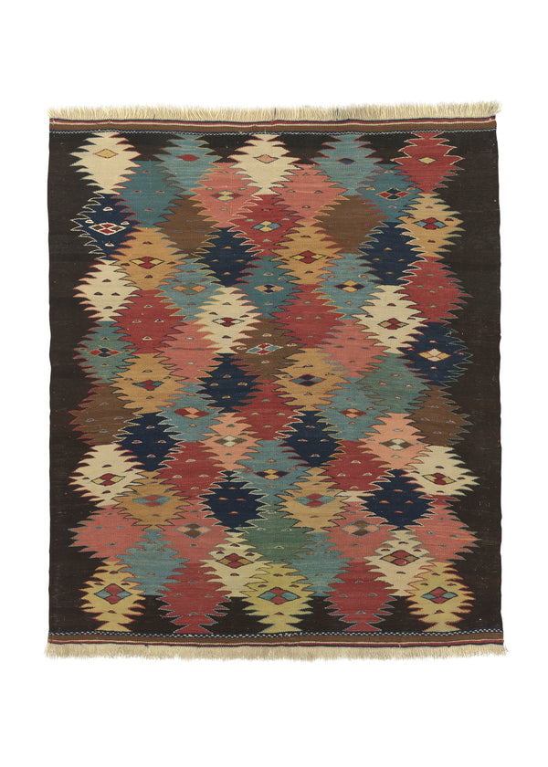 21081 Persian Rug Gabbeh Handmade Area Tribal 5'0'' x 5'9'' -5x6- Multi-color Brown Green Kilim Design