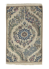 21091 Persian Rug Nain Handmade Area Traditional 2'3'' x 3'5'' -2x3- Whites Beige Blue Floral Tree of Life Design