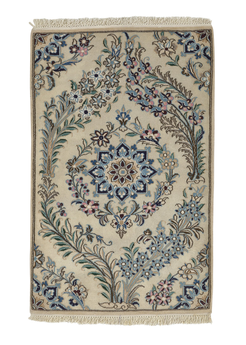 21091 Persian Rug Nain Handmade Area Traditional 2'3'' x 3'5'' -2x3- Whites Beige Blue Floral Tree of Life Design