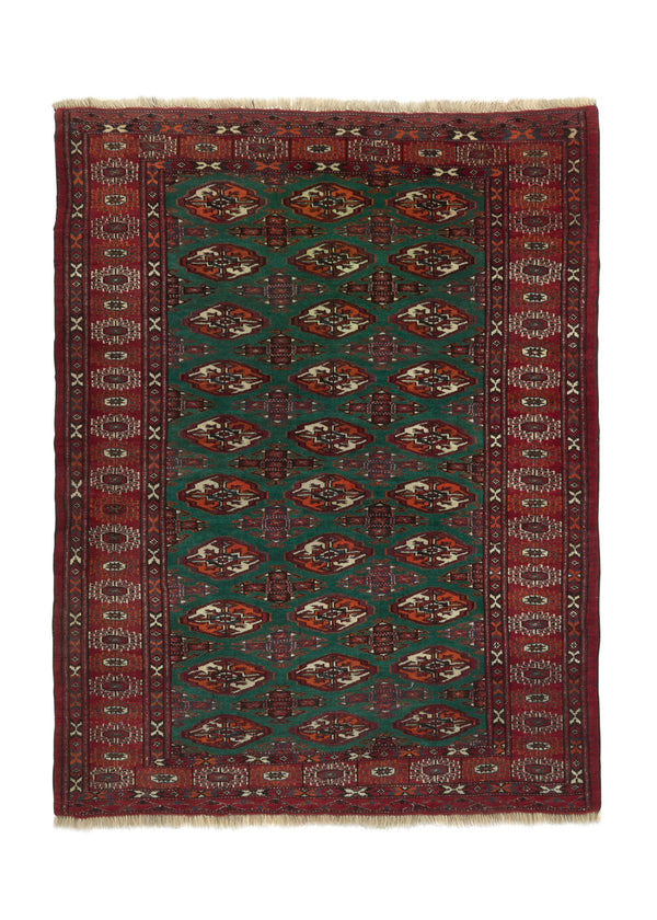 21120 Persian Rug Turkmen Handmade Area Tribal 4'4'' x 5'7'' -4x6- Red Green Bokhara Design