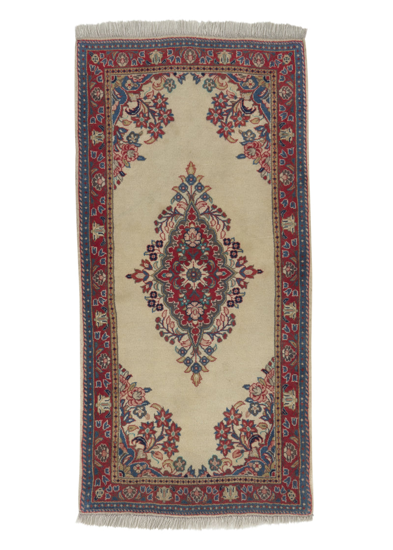 21127 Persian Rug Sarouk Handmade Area Traditional 2'2'' x 4'0'' -2x4- Whites Beige Red Floral Open Field Design