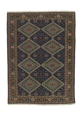 21129 Persian Rug Ardabil Handmade Area Tribal Vintage 4'8'' x 6'5'' -5x6- Blue Green Brown Geometric Design