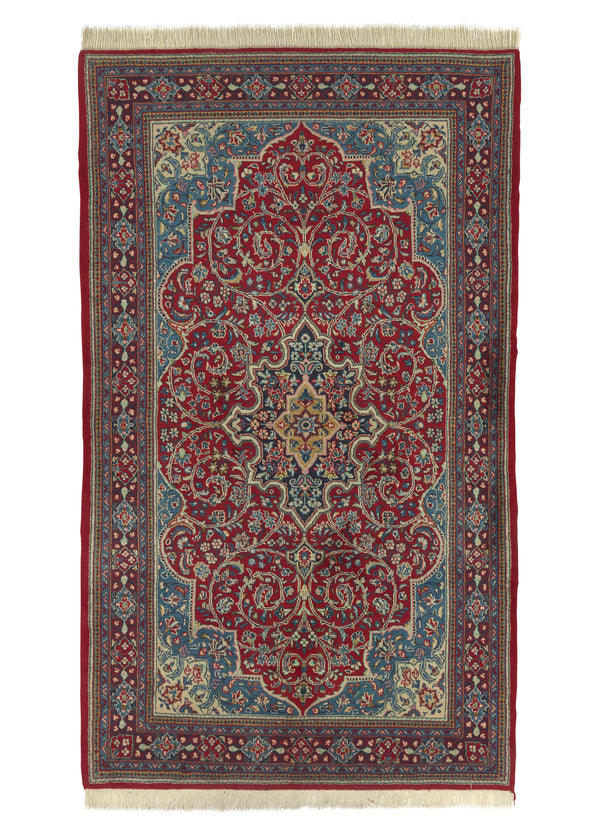 21153 Persian Rug Sarouk Handmade Area Traditional 4'2'' x 7'3'' -4x7- Red Blue Floral Design