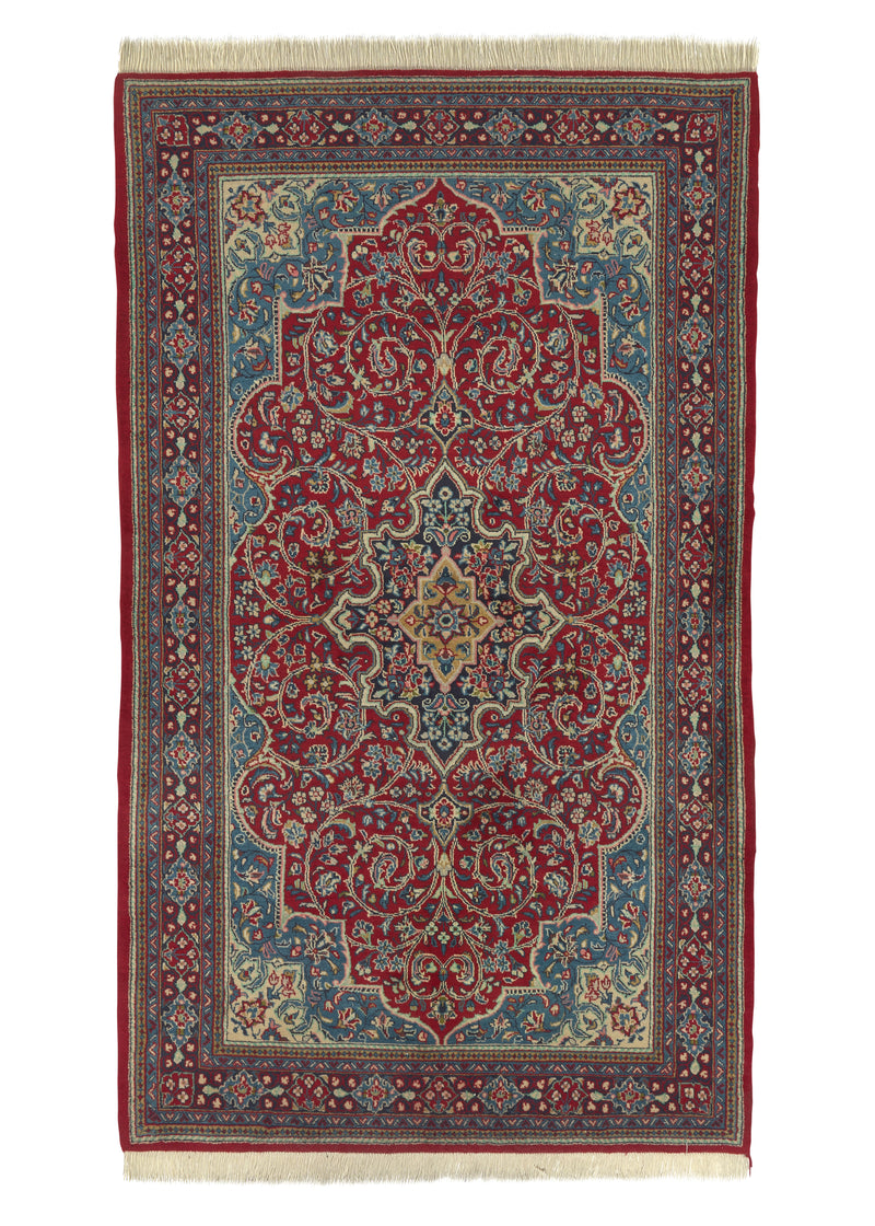 21153 Persian Rug Sarouk Handmade Area Traditional 4'2'' x 7'3'' -4x7- Red Blue Floral Design