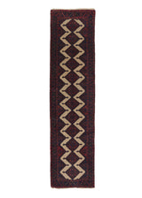 21155 Persian Rug Hamadan Handmade Runner Tribal 3'1'' x 12'2'' -3x12- Red Blue Whites Beige Open Field Geometric Design