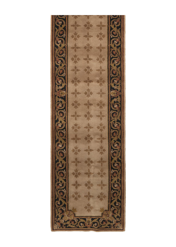 21226 Oriental Rug Indian Handmade Runner Transitional 2'8'' x 9'10'' -3x10- Whites Beige Black Jaipur Geometric Design