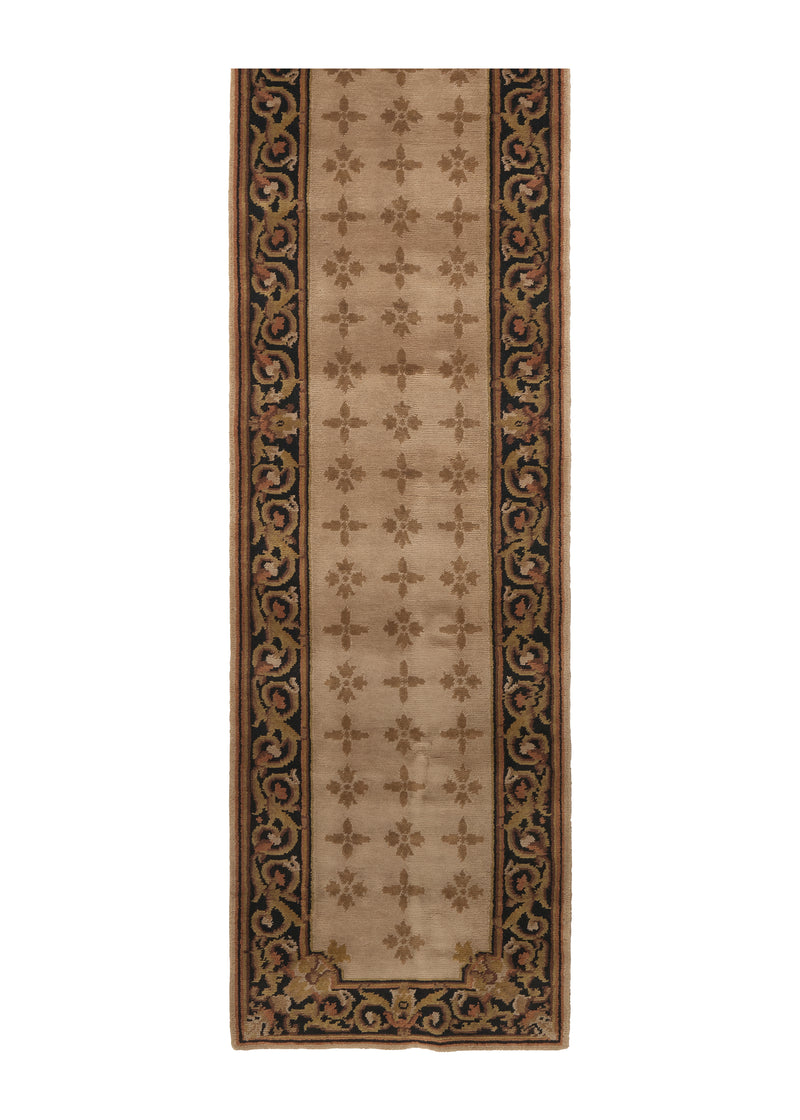 21226 Oriental Rug Indian Handmade Runner Transitional 2'8'' x 9'10'' -3x10- Whites Beige Black Jaipur Geometric Design