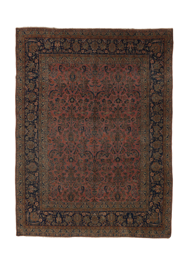 21288 Persian Rug Kashan Handmade Area Antique Traditional 8'9'' x 11'10'' -9x12- Red Blue Floral Design